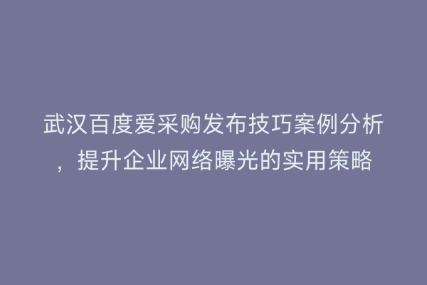 武汉百度爱采购发布技巧案例分析，提升企业网络曝光的实用策略
