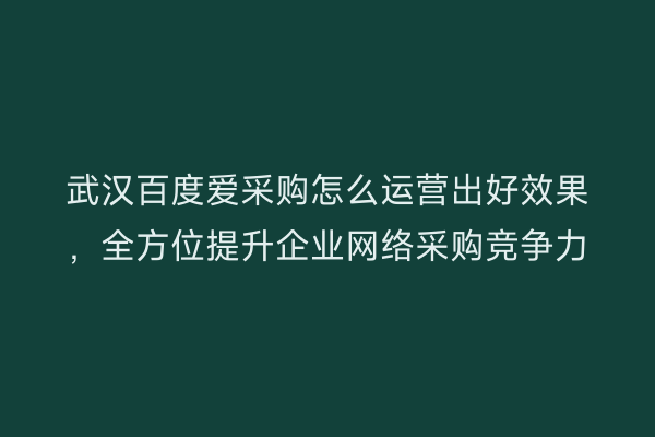 武汉百度爱采购怎么运营出好效果，全方位提升企业网络采购竞争力