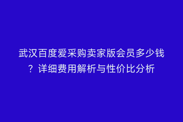 武汉百度爱采购卖家版会员多少钱？详细费用解析与性价比分析