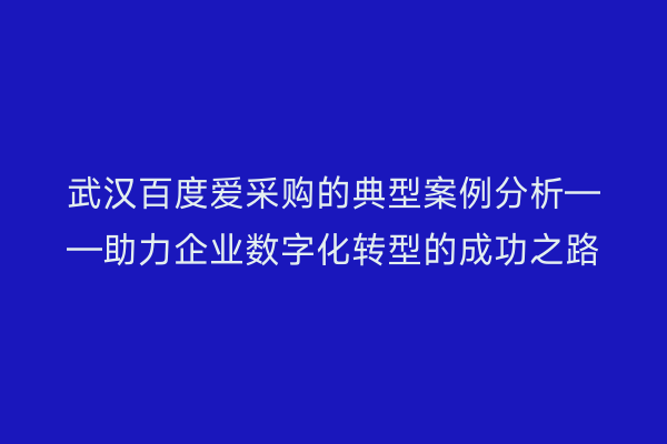 武汉百度爱采购的典型案例分析——助力企业数字化转型的成功之路
