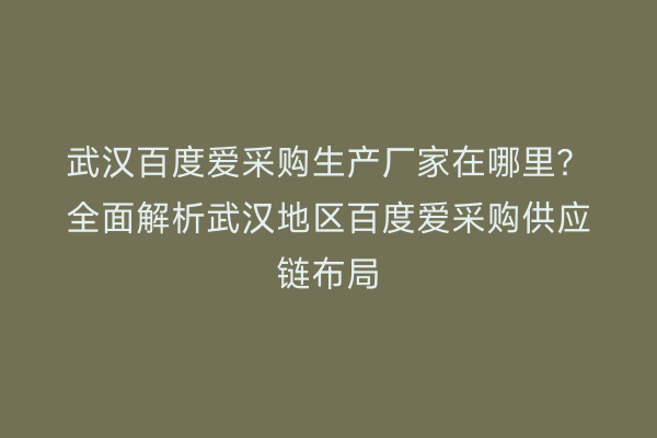 武汉百度爱采购生产厂家在哪里？全面解析武汉地区百度爱采购供应链布局