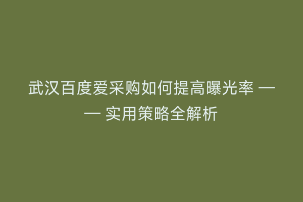 武汉百度爱采购如何提高曝光率 —— 实用策略全解析