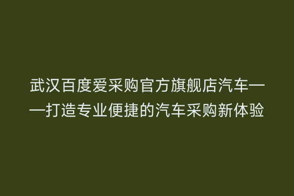 武汉百度爱采购官方旗舰店汽车——打造专业便捷的汽车采购新体验