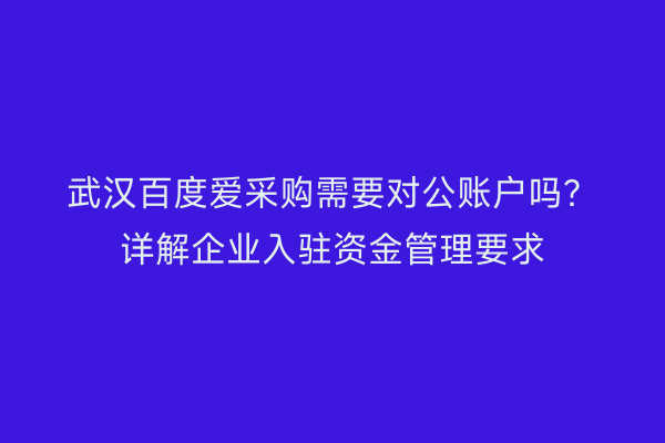 武汉百度爱采购需要对公账户吗？详解企业入驻资金管理要求