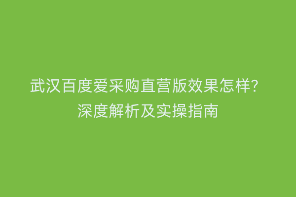 武汉百度爱采购直营版效果怎样？深度解析及实操指南