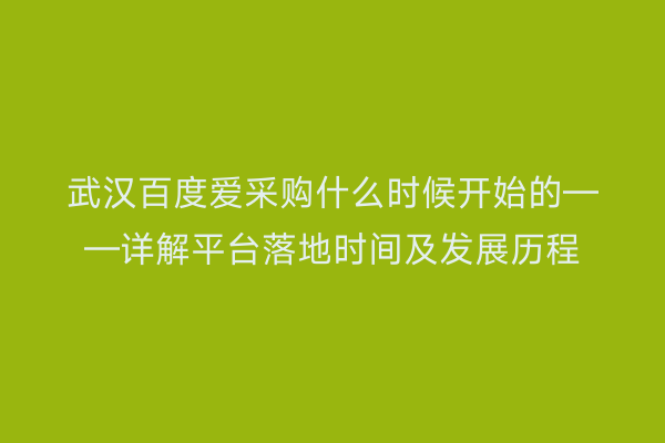 武汉百度爱采购什么时候开始的——详解平台落地时间及发展历程