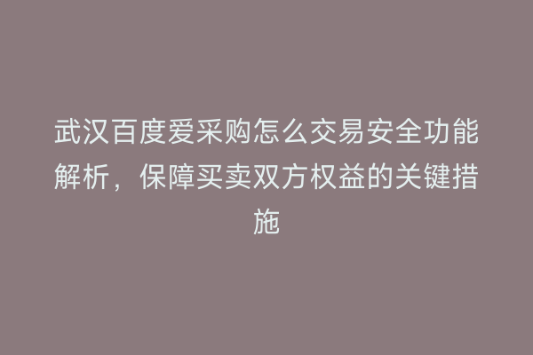 武汉百度爱采购怎么交易安全功能解析，保障买卖双方权益的关键措施