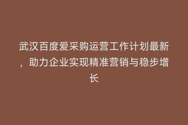 武汉百度爱采购运营工作计划最新,助力企业实现精准营销与稳步增长