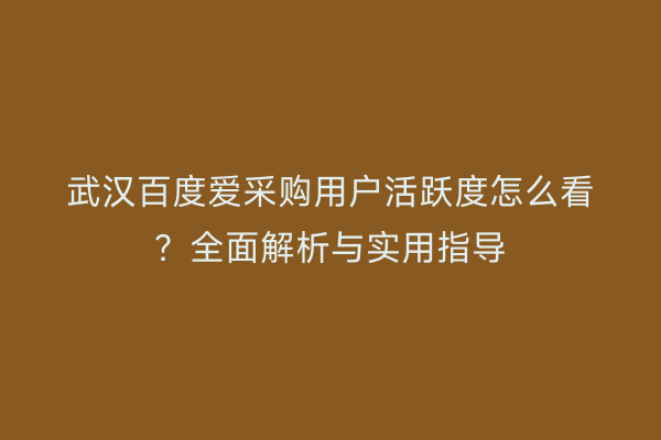 武汉百度爱采购用户活跃度怎么看？全面解析与实用指导