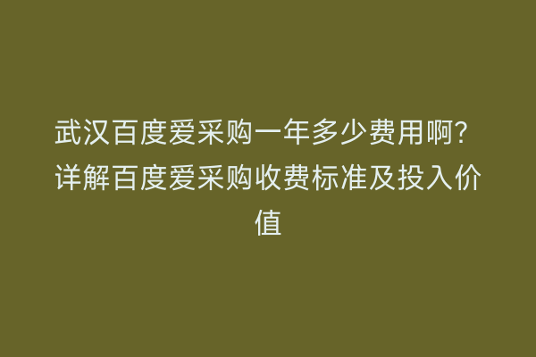 武汉百度爱采购一年多少费用啊？详解百度爱采购收费标准及投入价值