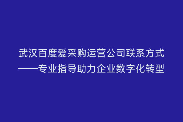 武汉百度爱采购运营公司联系方式——专业指导助力企业数字化转型