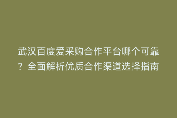 武汉百度爱采购合作平台哪个可靠？全面解析优质合作渠道选择指南