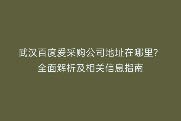 武汉百度爱采购公司地址在哪里？全面解析及相关信息指南