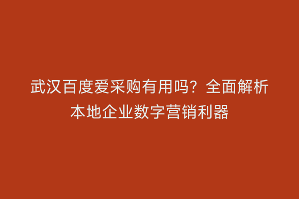 武汉百度爱采购有用吗？全面解析本地企业数字营销利器