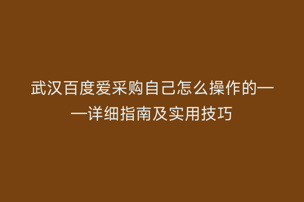 武汉百度爱采购自己怎么操作的——详细指南及实用技巧