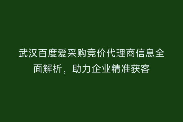 武汉百度爱采购竞价代理商信息全面解析，助力企业精准获客