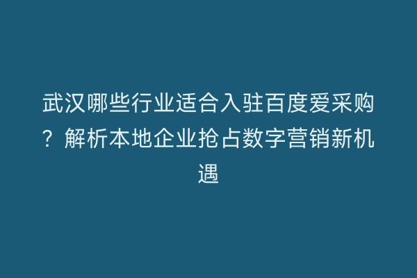 武汉哪些行业适合入驻百度爱采购？解析本地企业抢占数字营销新机遇