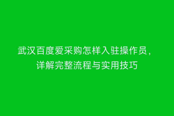 武汉百度爱采购怎样入驻操作员，详解完整流程与实用技巧