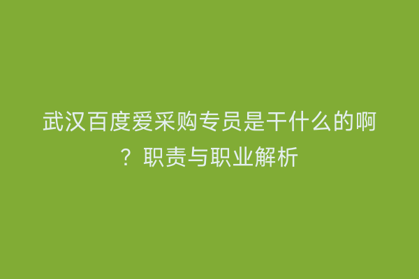 武汉百度爱采购专员是干什么的啊？职责与职业解析