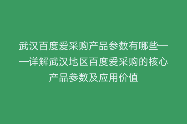 武汉百度爱采购产品参数有哪些——详解武汉地区百度爱采购的核心产品参数及应用价值