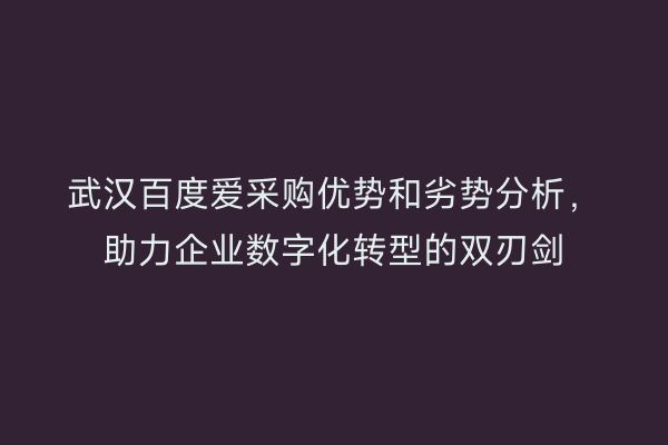 武汉百度爱采购优势和劣势分析，助力企业数字化转型的双刃剑