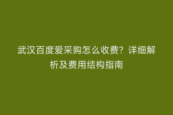 武汉百度爱采购怎么收费？详细解析及费用结构指南