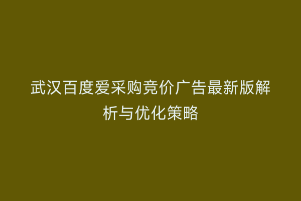 武汉百度爱采购竞价广告最新版解析与优化策略