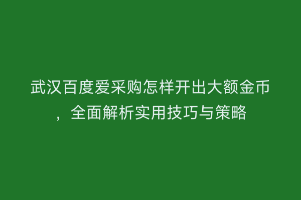 武汉百度爱采购怎样开出大额金币，全面解析实用技巧与策略