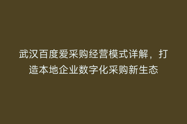 武汉百度爱采购经营模式详解，打造本地企业数字化采购新生态