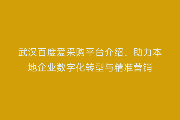 武汉百度爱采购平台介绍，助力本地企业数字化转型与精准营销