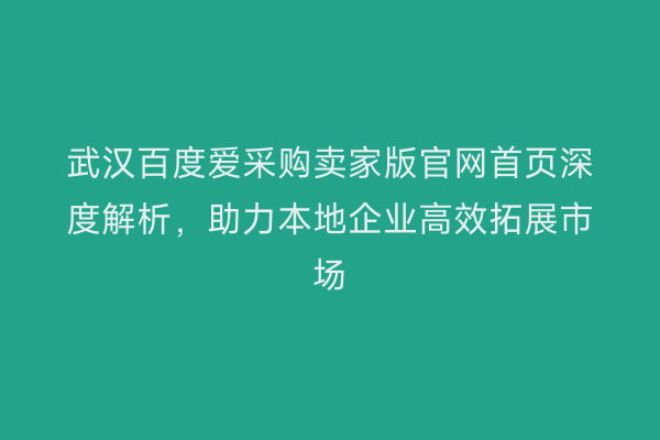 武汉百度爱采购卖家版官网首页深度解析，助力本地企业高效拓展市场
