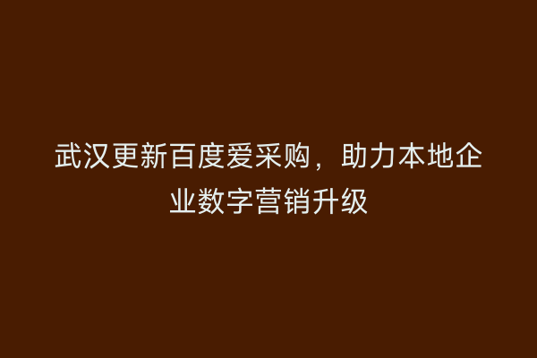 武汉更新百度爱采购，助力本地企业数字营销升级