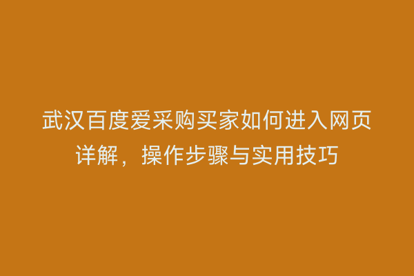 武汉百度爱采购买家如何进入网页详解,操作步骤与实用技巧