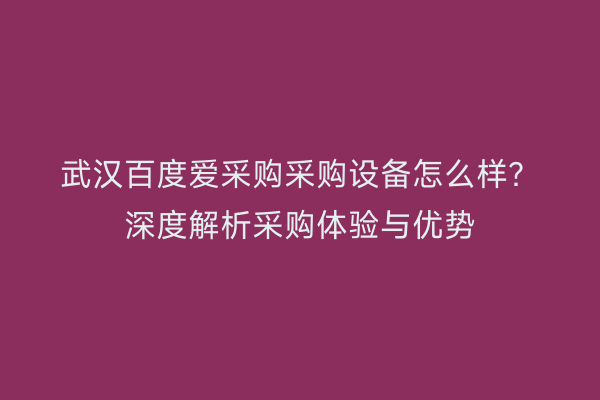 武汉百度爱采购采购设备怎么样？深度解析采购体验与优势