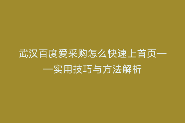 武汉百度爱采购怎么快速上首页——实用技巧与方法解析