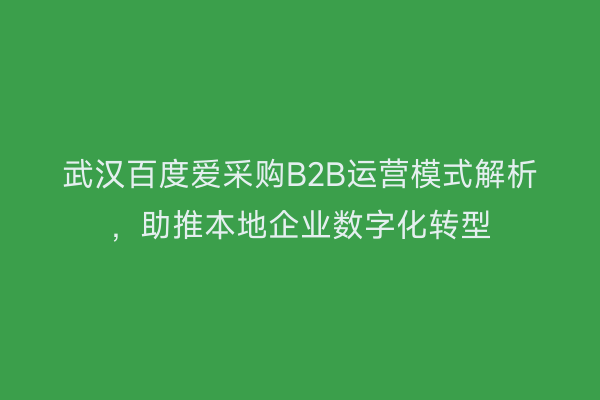 武汉百度爱采购B2B运营模式解析，助推本地企业数字化转型