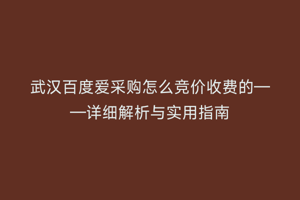 武汉百度爱采购怎么竞价收费的——详细解析与实用指南