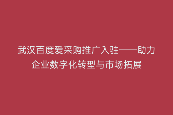 武汉百度爱采购推广入驻——助力企业数字化转型与市场拓展