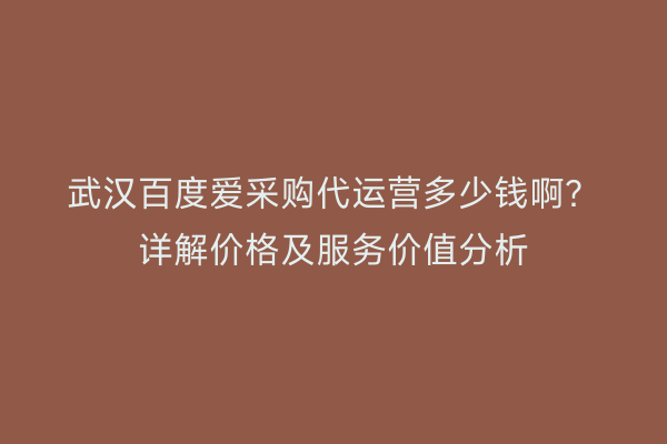 武汉百度爱采购代运营多少钱啊？详解价格及服务价值分析