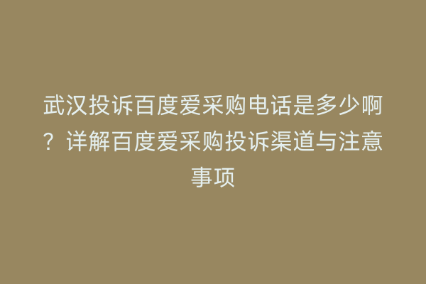 武汉投诉百度爱采购电话是多少啊?详解百度爱采购投诉渠道与注意事项