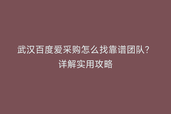 武汉百度爱采购怎么找靠谱团队？详解实用攻略