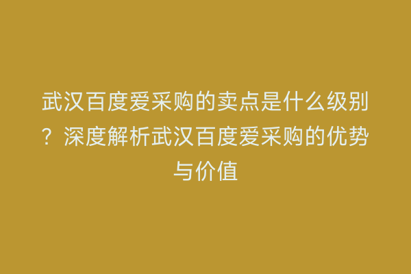 武汉百度爱采购的卖点是什么级别？深度解析武汉百度爱采购的优势与价值