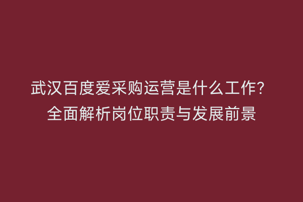 武汉百度爱采购运营是什么工作？全面解析岗位职责与发展前景
