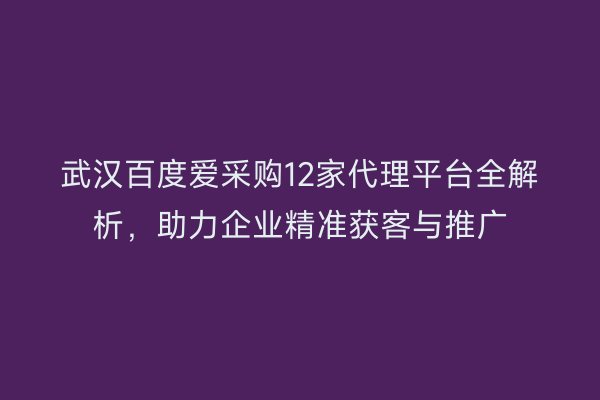 武汉百度爱采购12家代理平台全解析，助力企业精准获客与推广