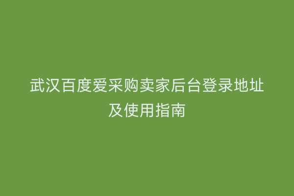 武汉百度爱采购卖家后台登录地址及使用指南
