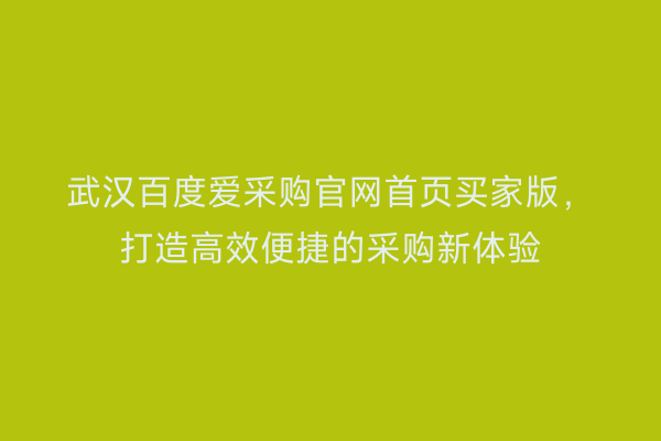 武汉百度爱采购官网首页买家版，打造高效便捷的采购新体验