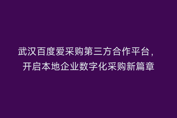武汉百度爱采购第三方合作平台，开启本地企业数字化采购新篇章