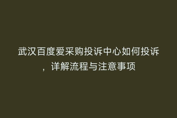武汉百度爱采购投诉中心如何投诉，详解流程与注意事项