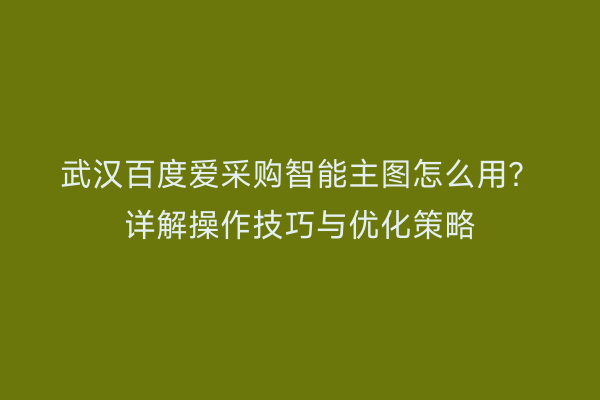 武汉百度爱采购智能主图怎么用？详解操作技巧与优化策略