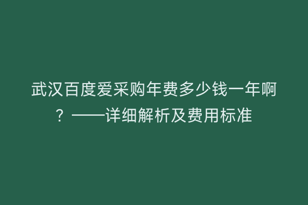 武汉百度爱采购年费多少钱一年啊？——详细解析及费用标准